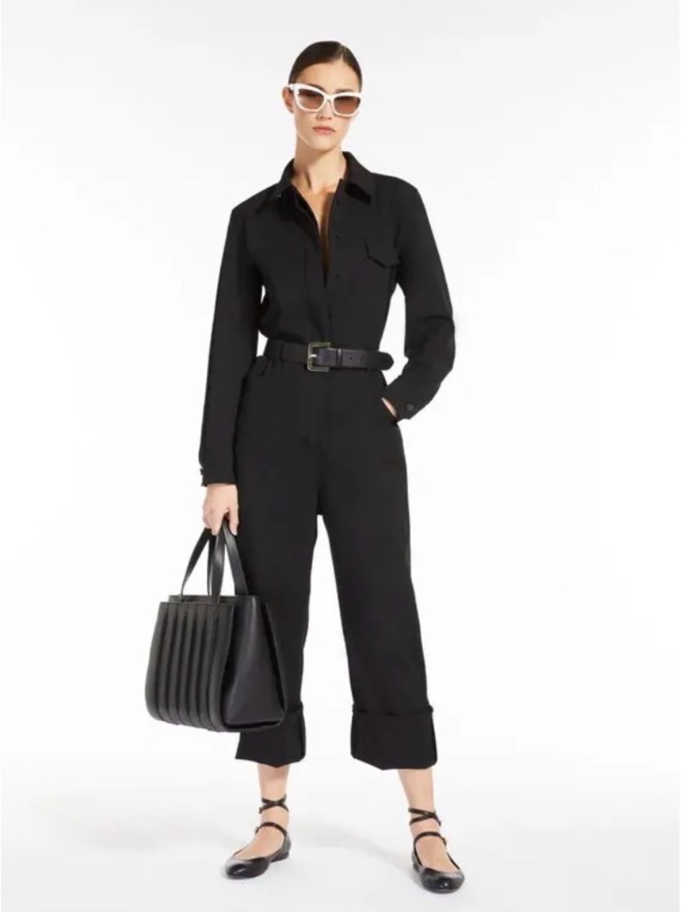 MAX MARA Workwear Jumpsuit In Stretch Gabardine 98% Silk Size 4 NWOT